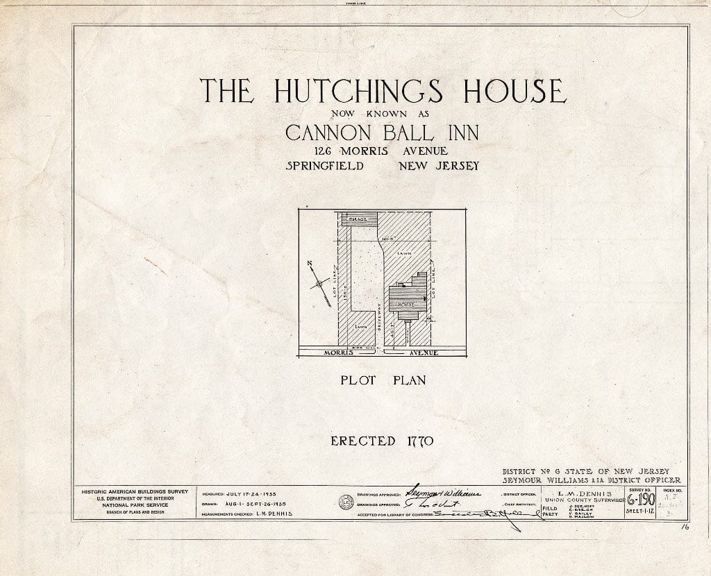 Blueprint HABS NJ,20-SPRIF,3- (Sheet 0 of 12) - Hutchings House, 126 Morris Avenue, Springfield, Union County, NJ