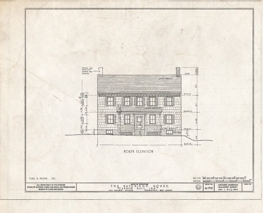 Blueprint HABS NJ,20-SPRIF,3- (Sheet 1 of 12) - Hutchings House, 126 Morris Avenue, Springfield, Union County, NJ