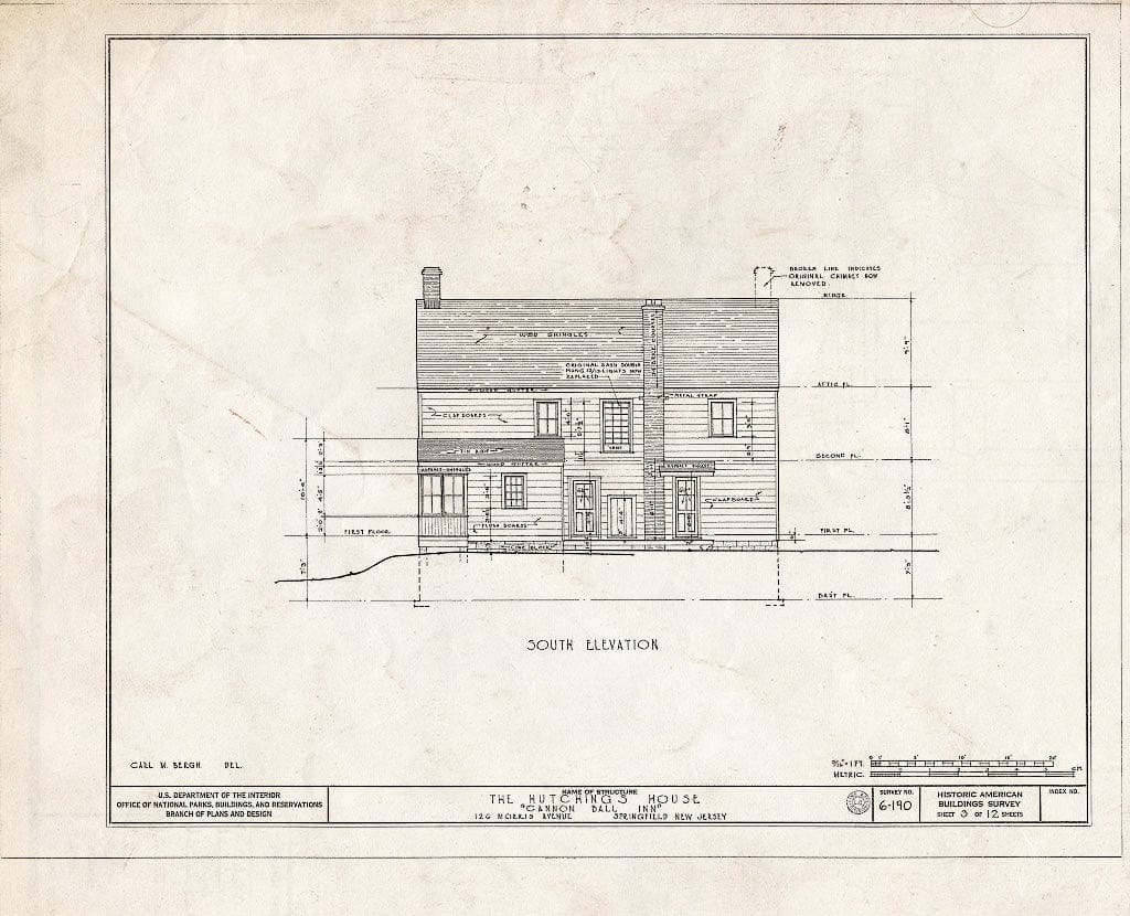 Blueprint HABS NJ,20-SPRIF,3- (Sheet 3 of 12) - Hutchings House, 126 Morris Avenue, Springfield, Union County, NJ