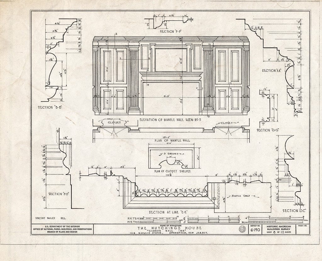 Blueprint HABS NJ,20-SPRIF,3- (Sheet 8 of 12) - Hutchings House, 126 Morris Avenue, Springfield, Union County, NJ