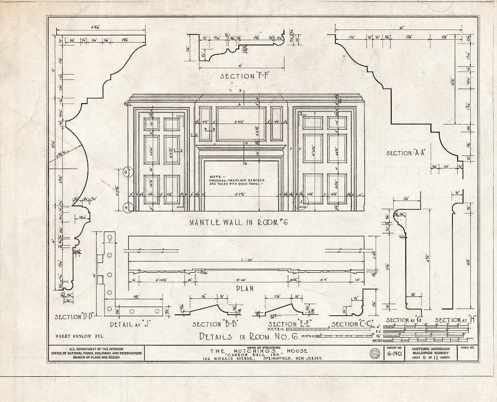 Blueprint HABS NJ,20-SPRIF,3- (Sheet 9 of 12) - Hutchings House, 126 Morris Avenue, Springfield, Union County, NJ