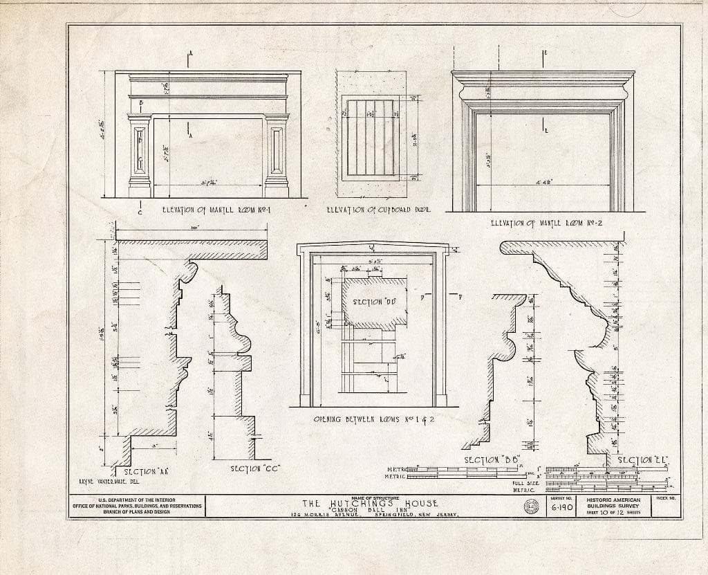 Blueprint HABS NJ,20-SPRIF,3- (Sheet 10 of 12) - Hutchings House, 126 Morris Avenue, Springfield, Union County, NJ