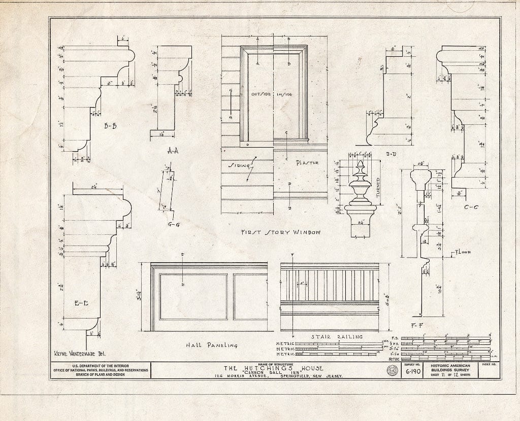 Blueprint HABS NJ,20-SPRIF,3- (Sheet 11 of 12) - Hutchings House, 126 Morris Avenue, Springfield, Union County, NJ