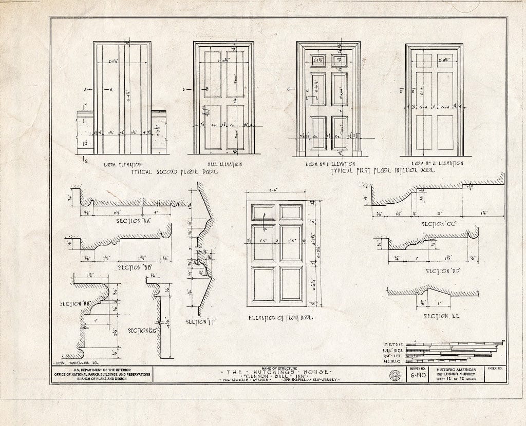 Blueprint HABS NJ,20-SPRIF,3- (Sheet 12 of 12) - Hutchings House, 126 Morris Avenue, Springfield, Union County, NJ