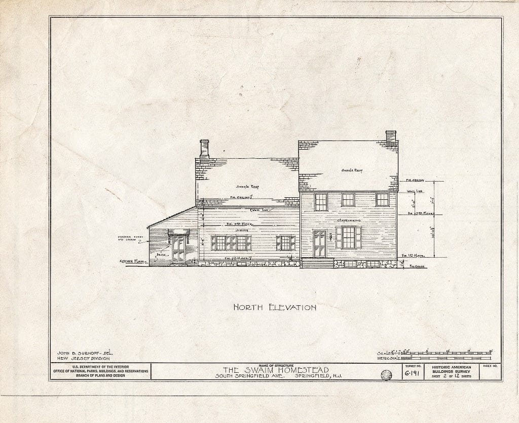 Blueprint HABS NJ,20-SPRIF,4- (Sheet 2 of 12) - Swaim Homestead, South Springfield Avenue, Springfield, Union County, NJ
