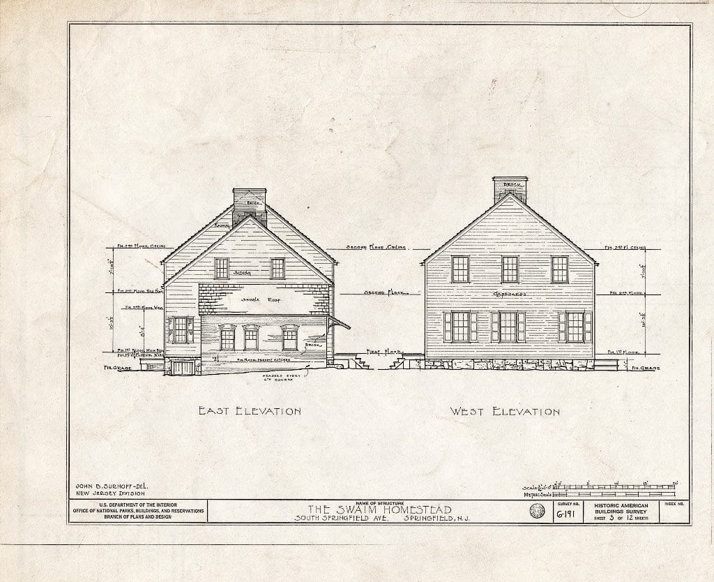 Blueprint HABS NJ,20-SPRIF,4- (Sheet 3 of 12) - Swaim Homestead, South Springfield Avenue, Springfield, Union County, NJ