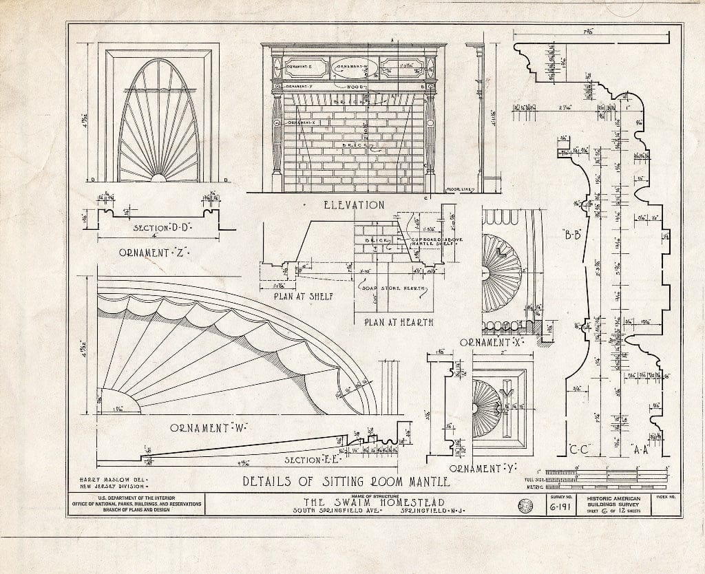 Blueprint HABS NJ,20-SPRIF,4- (Sheet 6 of 12) - Swaim Homestead, South Springfield Avenue, Springfield, Union County, NJ
