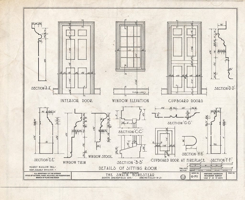 Blueprint HABS NJ,20-SPRIF,4- (Sheet 7 of 12) - Swaim Homestead, South Springfield Avenue, Springfield, Union County, NJ