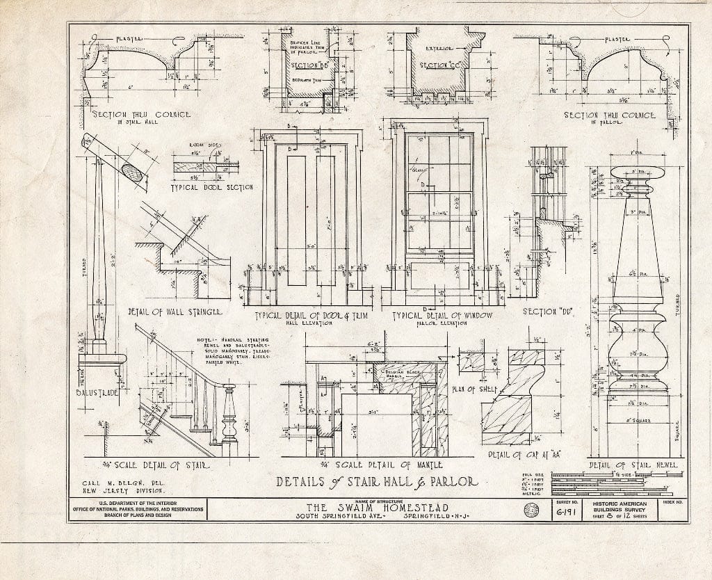 Blueprint HABS NJ,20-SPRIF,4- (Sheet 8 of 12) - Swaim Homestead, South Springfield Avenue, Springfield, Union County, NJ