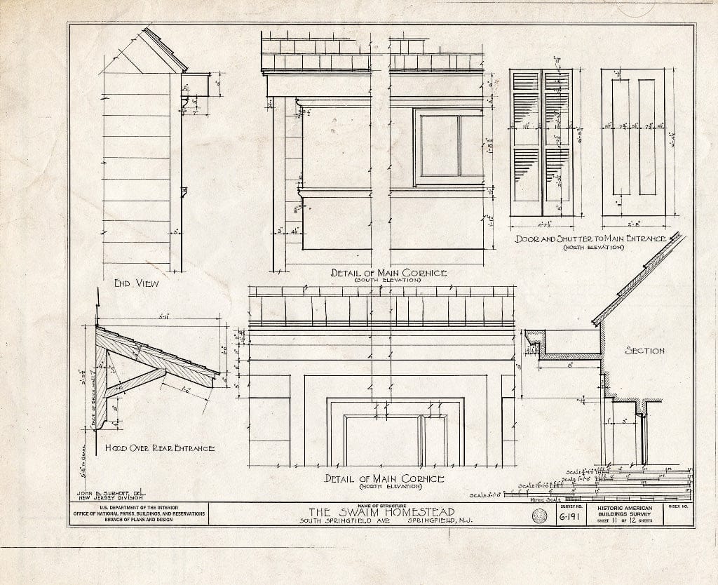 Blueprint HABS NJ,20-SPRIF,4- (Sheet 11 of 12) - Swaim Homestead, South Springfield Avenue, Springfield, Union County, NJ