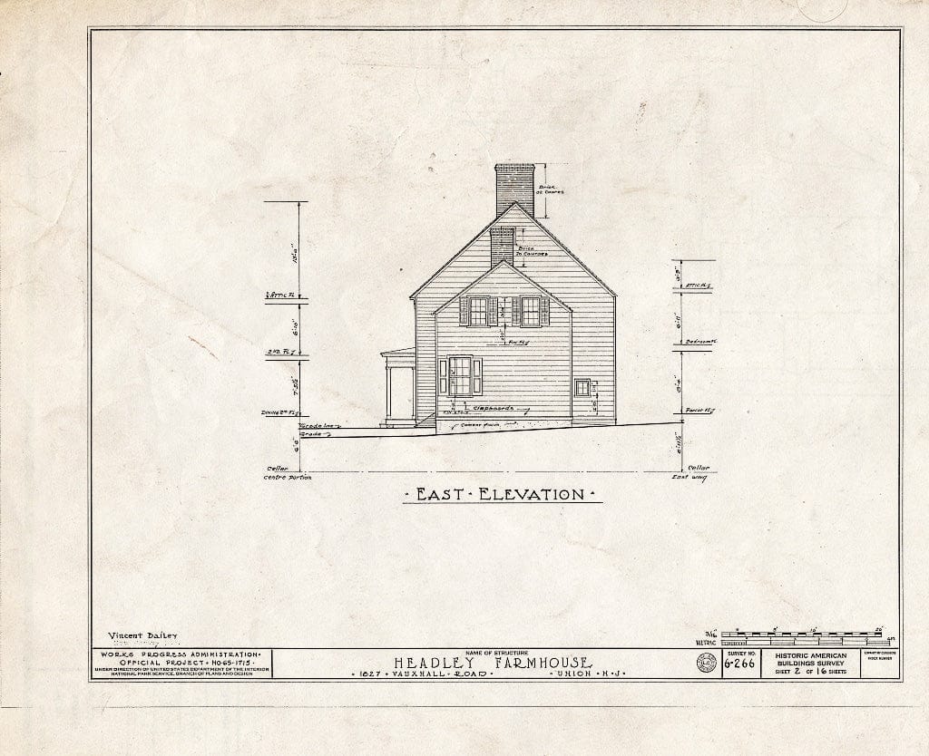 Blueprint HABS NJ,20-UNI,2- (Sheet 2 of 16) - Brandt-Headley Farm House, 1827 Vauxhall Road, Union, Union County, NJ