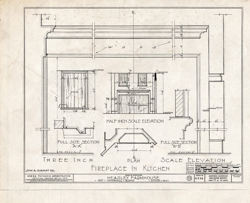 Blueprint HABS NJ,20-UNI,2- (Sheet 15 of 16) - Brandt-Headley Farm House, 1827 Vauxhall Road, Union, Union County, NJ