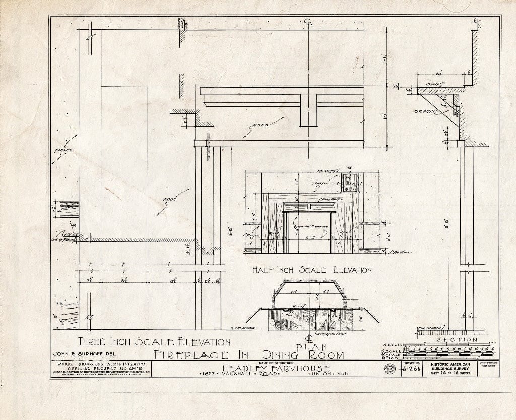 Blueprint HABS NJ,20-UNI,2- (Sheet 16 of 16) - Brandt-Headley Farm House, 1827 Vauxhall Road, Union, Union County, NJ