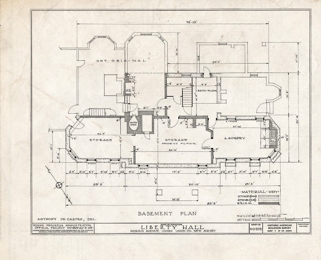 Blueprint HABS NJ,20-UNI,3- (Sheet 1 of 13) - Liberty Hall, Morris Avenue, Union, Union County, NJ