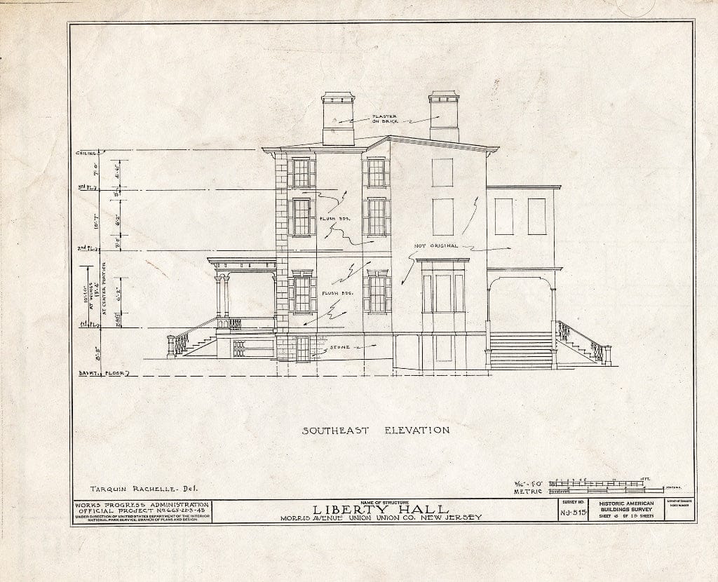 Blueprint HABS NJ,20-UNI,3- (Sheet 6 of 13) - Liberty Hall, Morris Avenue, Union, Union County, NJ