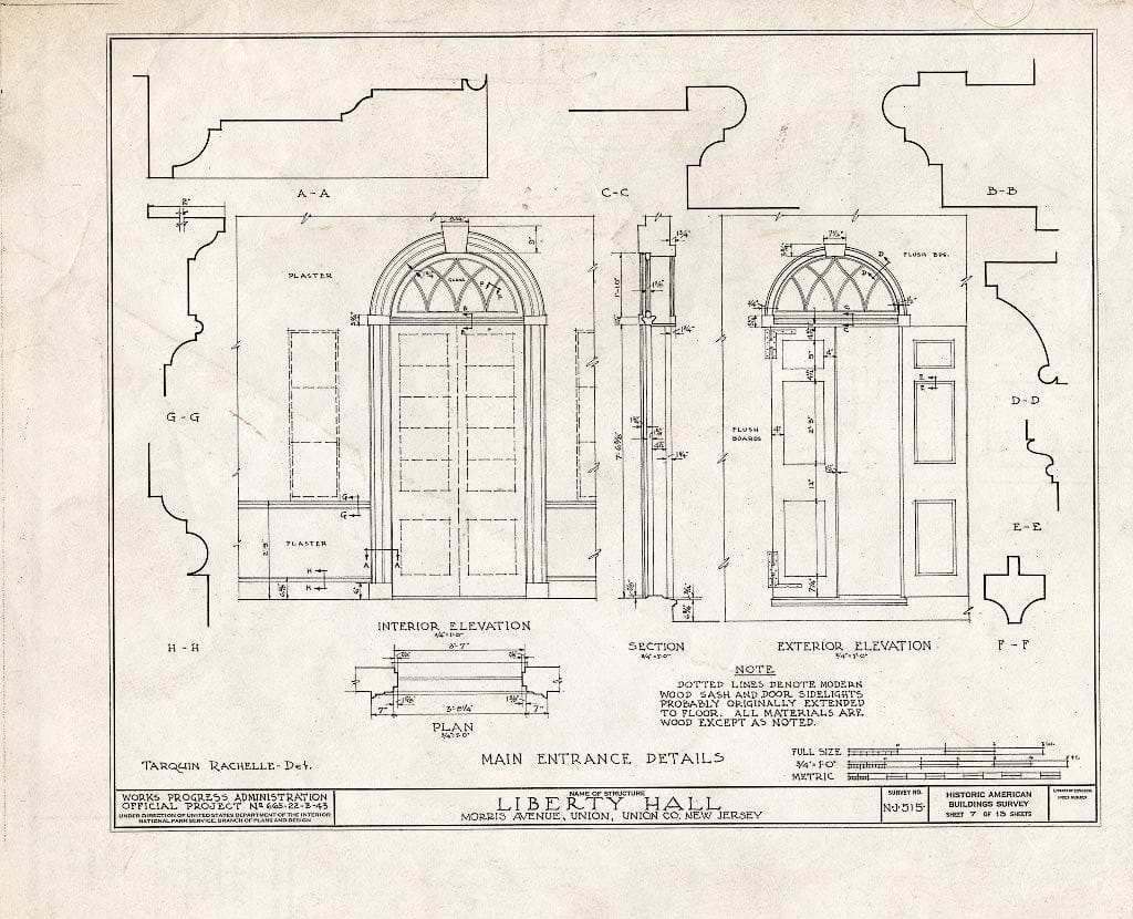 Blueprint HABS NJ,20-UNI,3- (Sheet 7 of 13) - Liberty Hall, Morris Avenue, Union, Union County, NJ