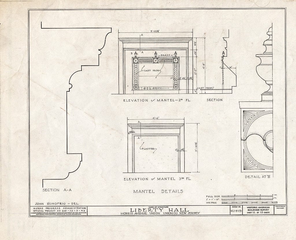 Blueprint HABS NJ,20-UNI,3- (Sheet 12 of 13) - Liberty Hall, Morris Avenue, Union, Union County, NJ