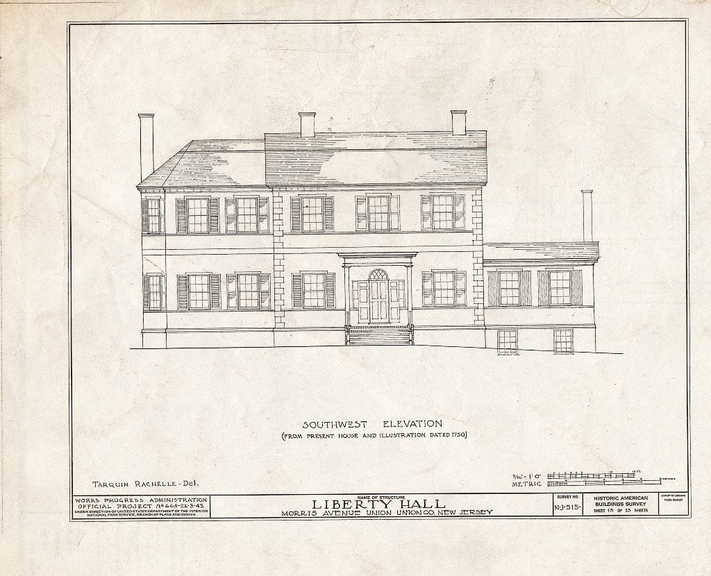 Blueprint HABS NJ,20-UNI,3- (Sheet 13 of 13) - Liberty Hall, Morris Avenue, Union, Union County, NJ