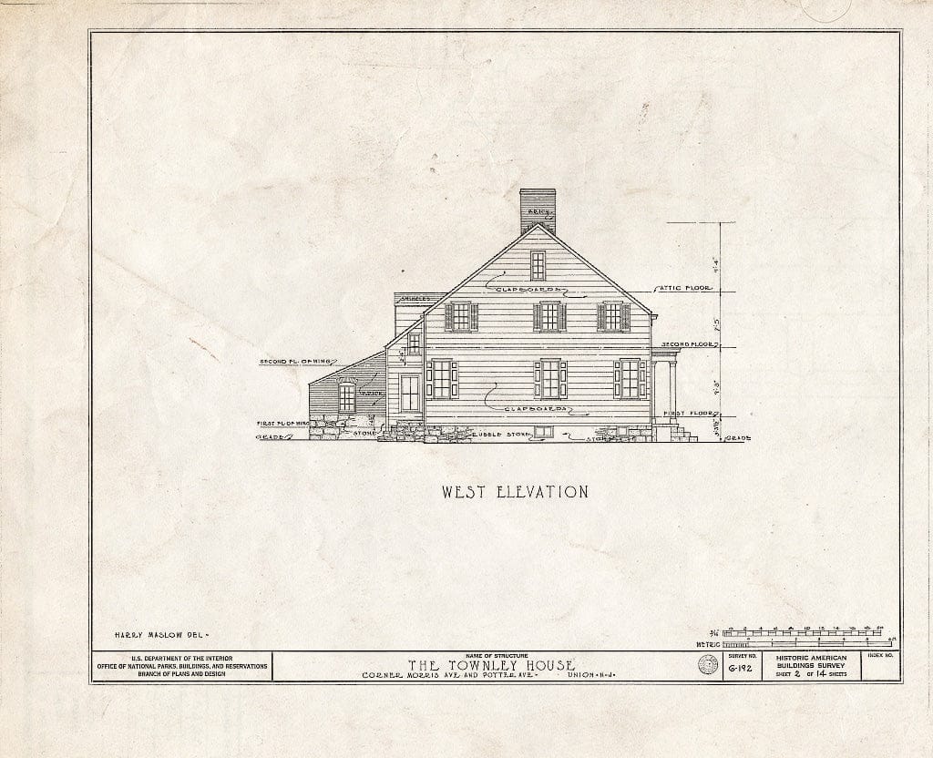 Blueprint HABS NJ,20-UNI,1- (Sheet 2 of 14) - Townley House, Morris & Potter Avenues, Union, Union County, NJ