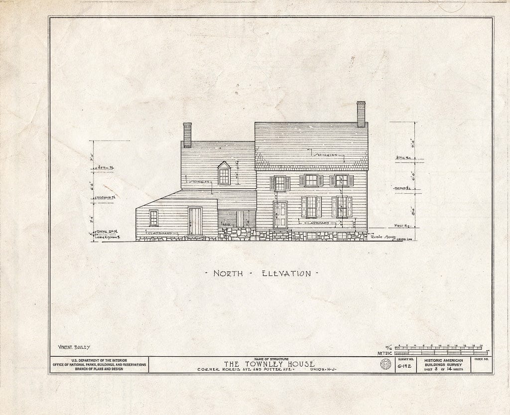 Blueprint HABS NJ,20-UNI,1- (Sheet 3 of 14) - Townley House, Morris & Potter Avenues, Union, Union County, NJ