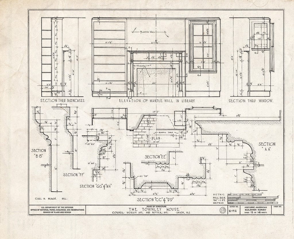 Blueprint HABS NJ,20-UNI,1- (Sheet 13 of 14) - Townley House, Morris & Potter Avenues, Union, Union County, NJ
