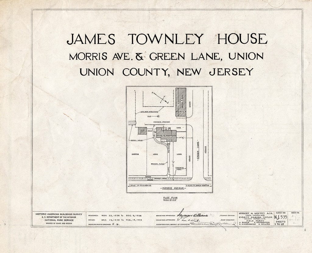 Blueprint HABS NJ,20-UNI,4- (Sheet 0 of 15) - James Townley House, Morris Avenue & Green Lane, Union, Union County, NJ