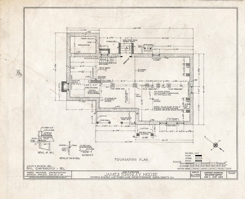 Blueprint HABS NJ,20-UNI,4- (Sheet 1 of 15) - James Townley House, Morris Avenue & Green Lane, Union, Union County, NJ