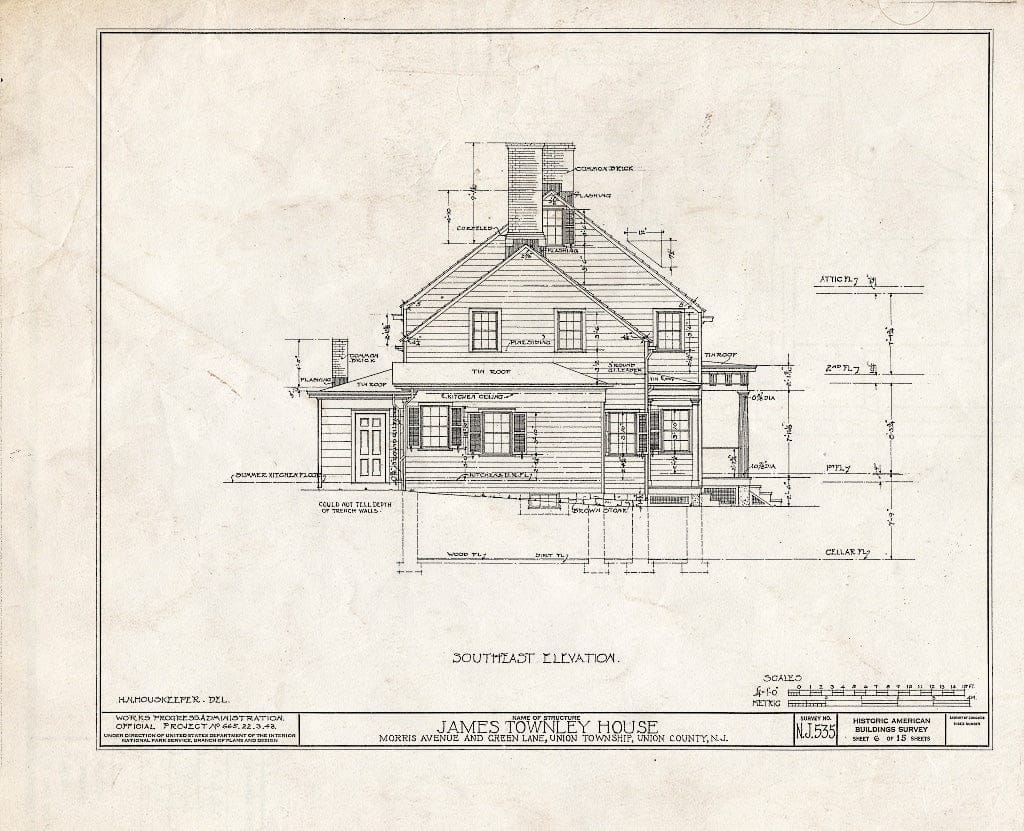 Blueprint HABS NJ,20-UNI,4- (Sheet 6 of 15) - James Townley House, Morris Avenue & Green Lane, Union, Union County, NJ