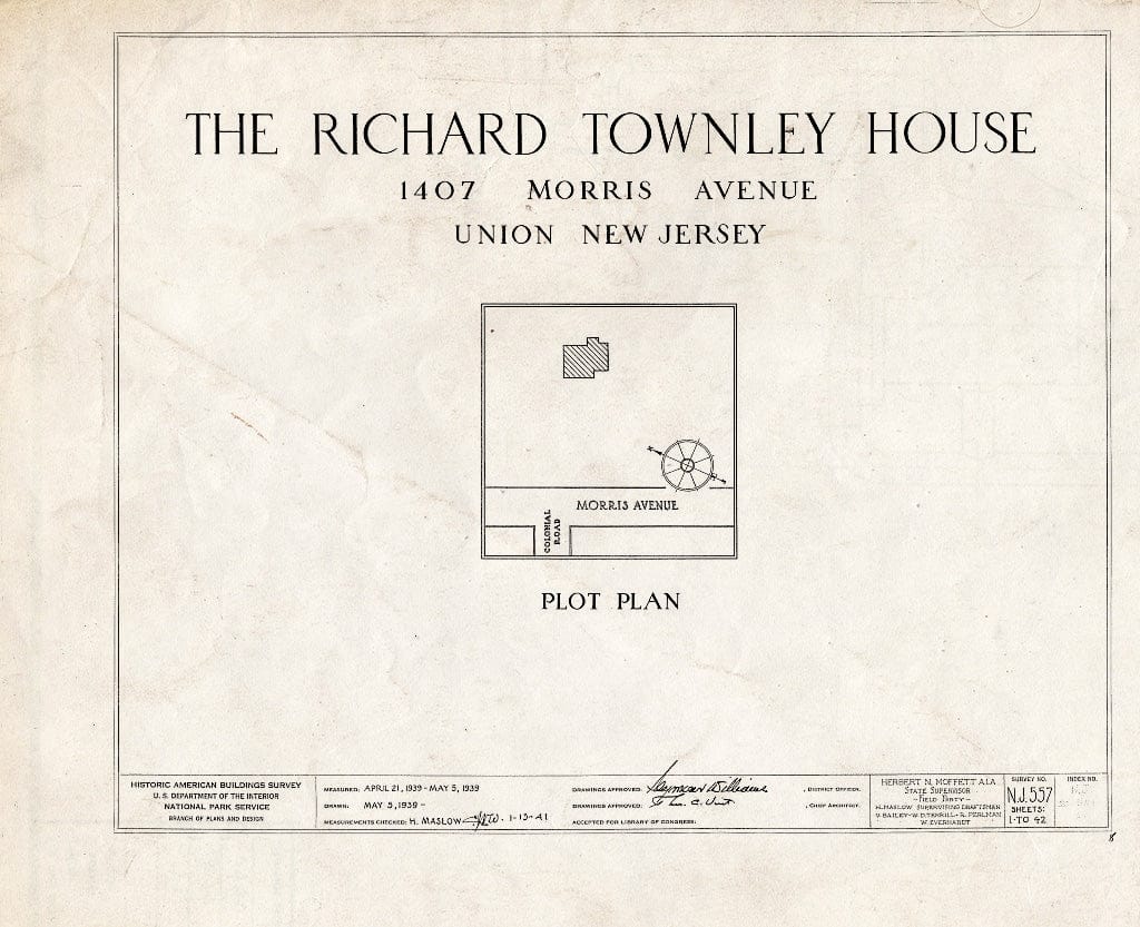 Blueprint HABS NJ,20-UNI,6- (Sheet 0 of 42) - Richard Townley House, 1407 Morris Avenue, Union, Union County, NJ