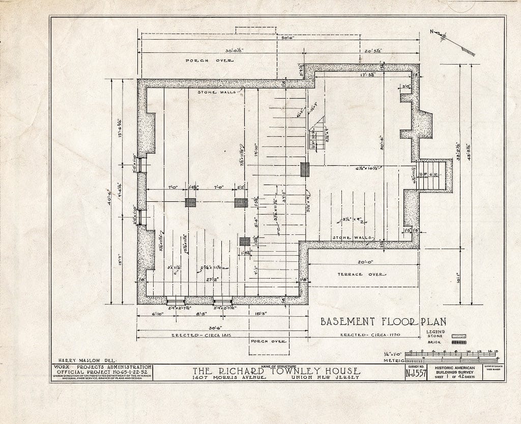 Blueprint HABS NJ,20-UNI,6- (Sheet 1 of 42) - Richard Townley House, 1407 Morris Avenue, Union, Union County, NJ