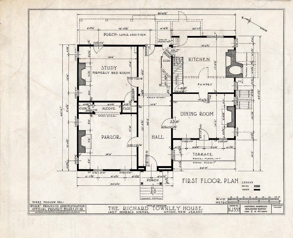 Blueprint HABS NJ,20-UNI,6- (Sheet 2 of 42) - Richard Townley House, 1407 Morris Avenue, Union, Union County, NJ