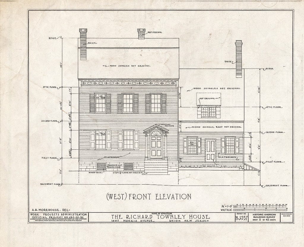 Blueprint HABS NJ,20-UNI,6- (Sheet 5 of 42) - Richard Townley House, 1407 Morris Avenue, Union, Union County, NJ