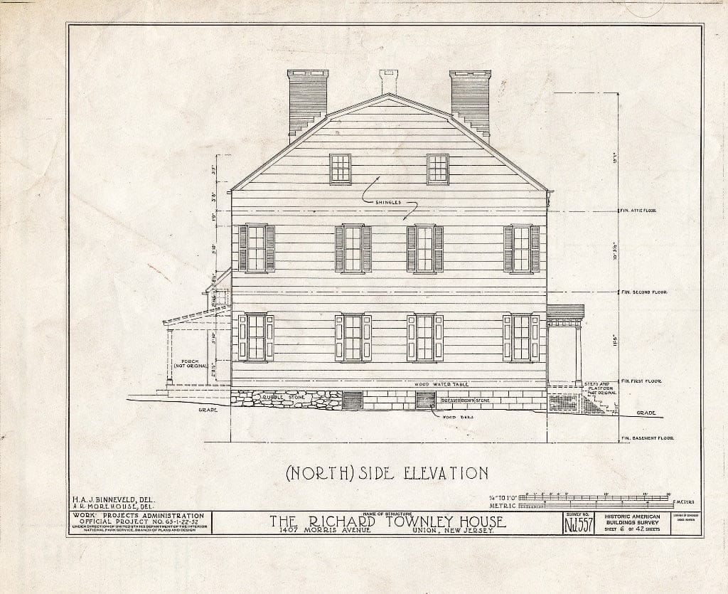 Blueprint HABS NJ,20-UNI,6- (Sheet 6 of 42) - Richard Townley House, 1407 Morris Avenue, Union, Union County, NJ