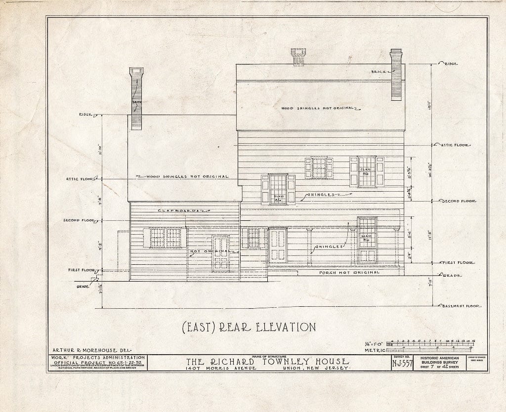 Blueprint HABS NJ,20-UNI,6- (Sheet 7 of 42) - Richard Townley House, 1407 Morris Avenue, Union, Union County, NJ