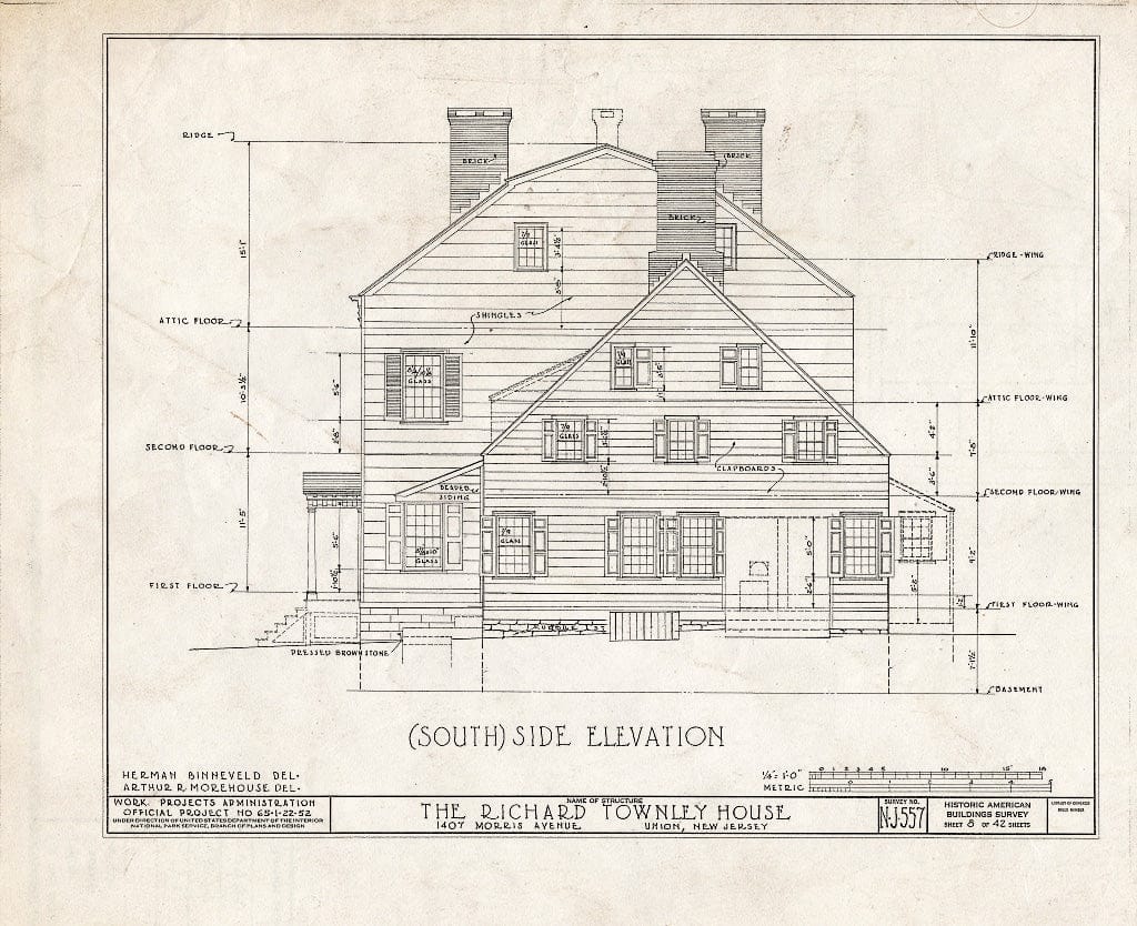 Blueprint HABS NJ,20-UNI,6- (Sheet 8 of 42) - Richard Townley House, 1407 Morris Avenue, Union, Union County, NJ
