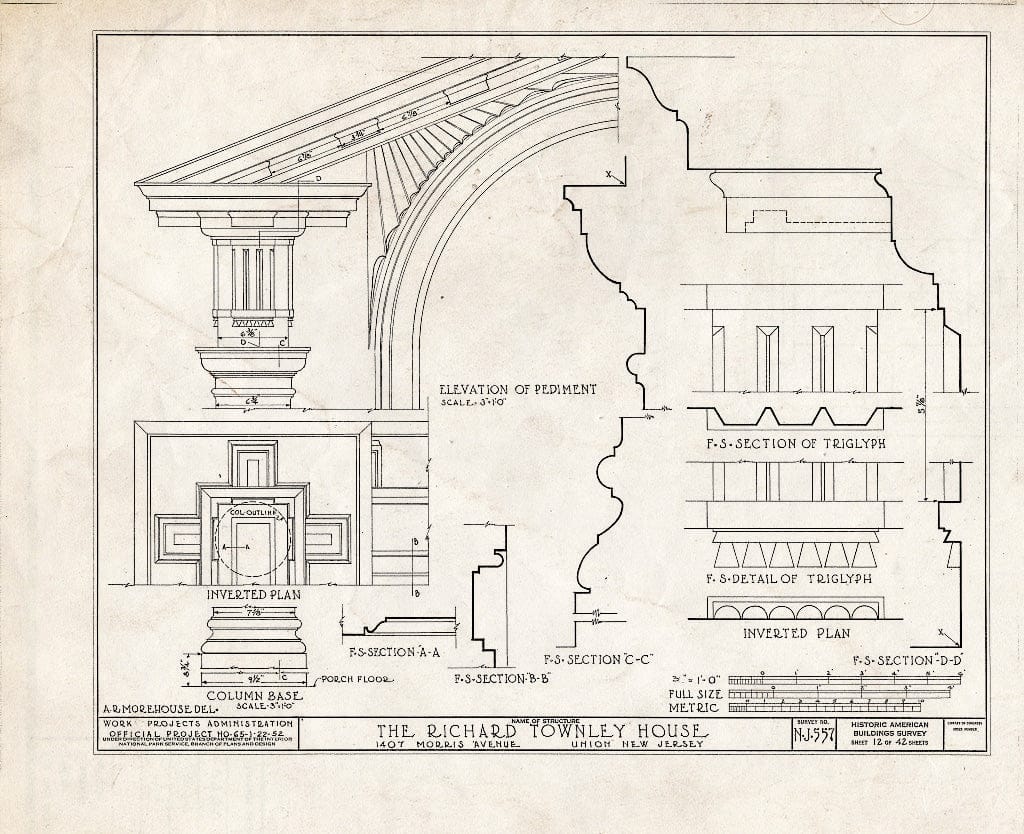 Blueprint HABS NJ,20-UNI,6- (Sheet 12 of 42) - Richard Townley House, 1407 Morris Avenue, Union, Union County, NJ