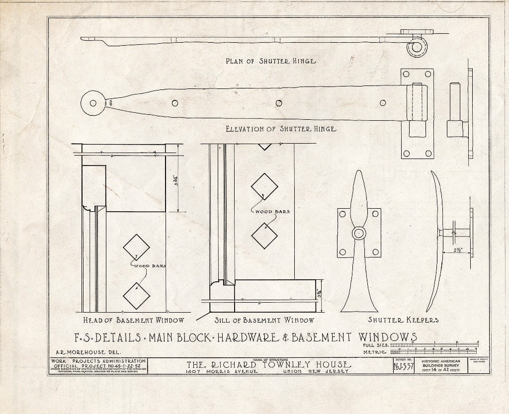 Blueprint HABS NJ,20-UNI,6- (Sheet 14 of 42) - Richard Townley House, 1407 Morris Avenue, Union, Union County, NJ