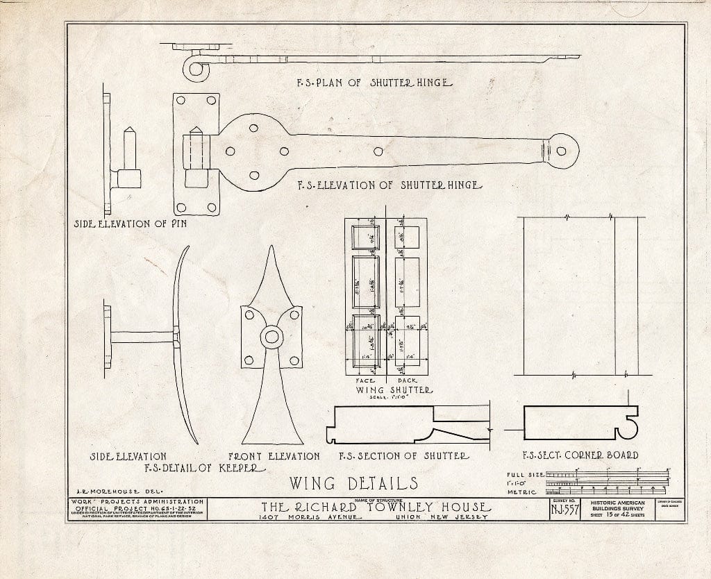 Blueprint HABS NJ,20-UNI,6- (Sheet 15 of 42) - Richard Townley House, 1407 Morris Avenue, Union, Union County, NJ