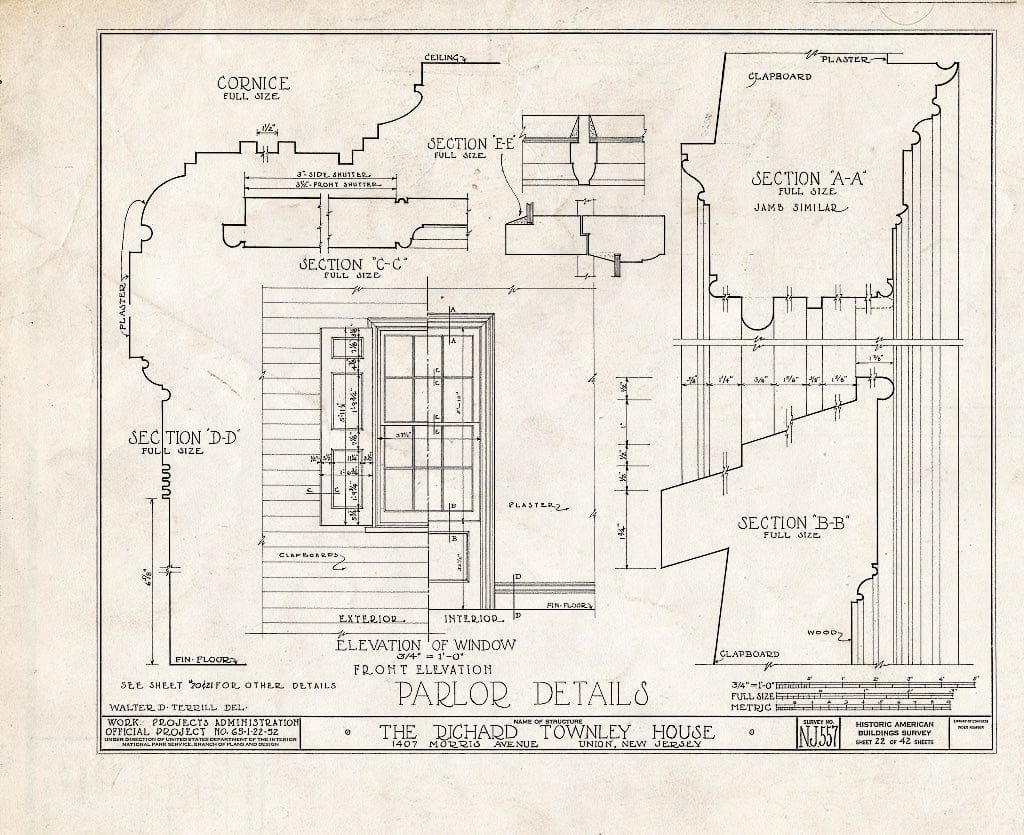 Blueprint HABS NJ,20-UNI,6- (Sheet 22 of 42) - Richard Townley House, 1407 Morris Avenue, Union, Union County, NJ