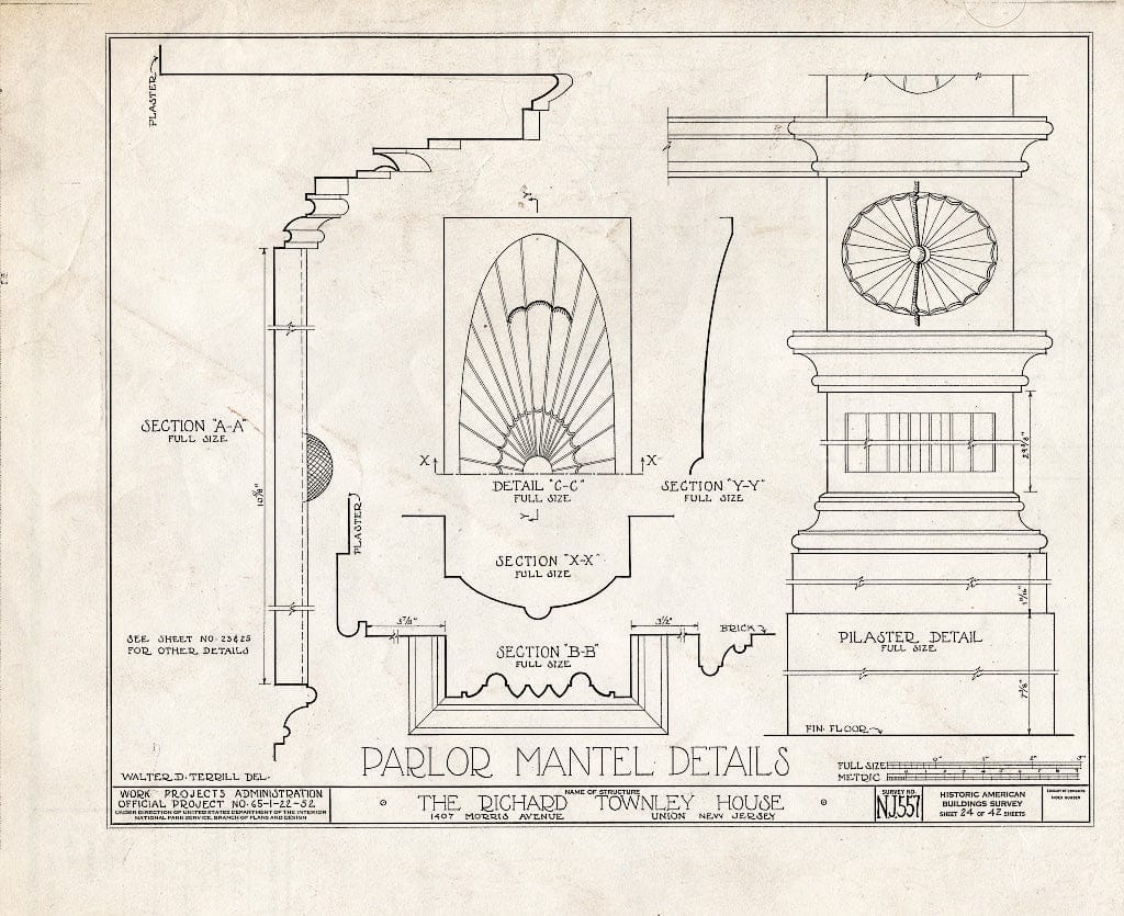 Blueprint HABS NJ,20-UNI,6- (Sheet 24 of 42) - Richard Townley House, 1407 Morris Avenue, Union, Union County, NJ