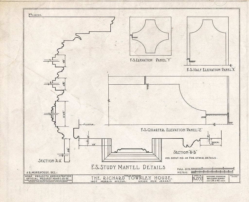 Blueprint HABS NJ,20-UNI,6- (Sheet 29 of 42) - Richard Townley House, 1407 Morris Avenue, Union, Union County, NJ
