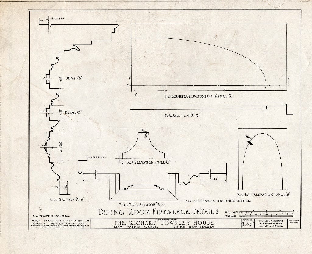 Blueprint HABS NJ,20-UNI,6- (Sheet 31 of 42) - Richard Townley House, 1407 Morris Avenue, Union, Union County, NJ