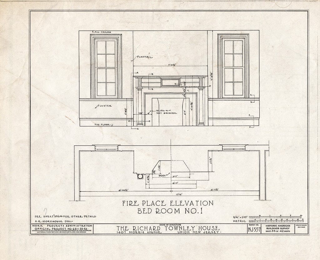 Blueprint HABS NJ,20-UNI,6- (Sheet 34 of 42) - Richard Townley House, 1407 Morris Avenue, Union, Union County, NJ