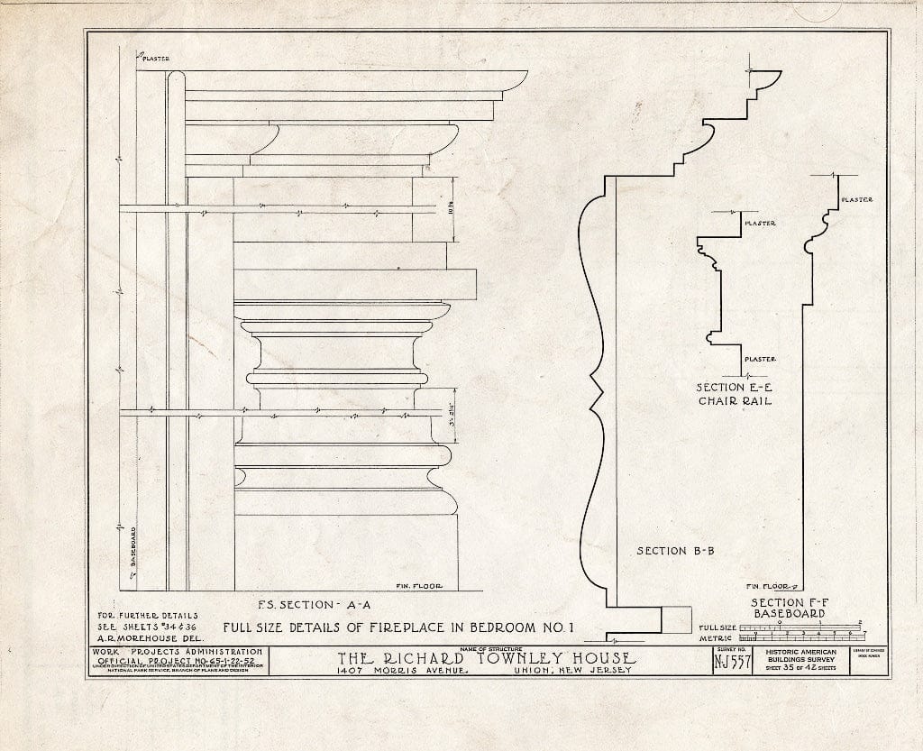 Blueprint HABS NJ,20-UNI,6- (Sheet 35 of 42) - Richard Townley House, 1407 Morris Avenue, Union, Union County, NJ
