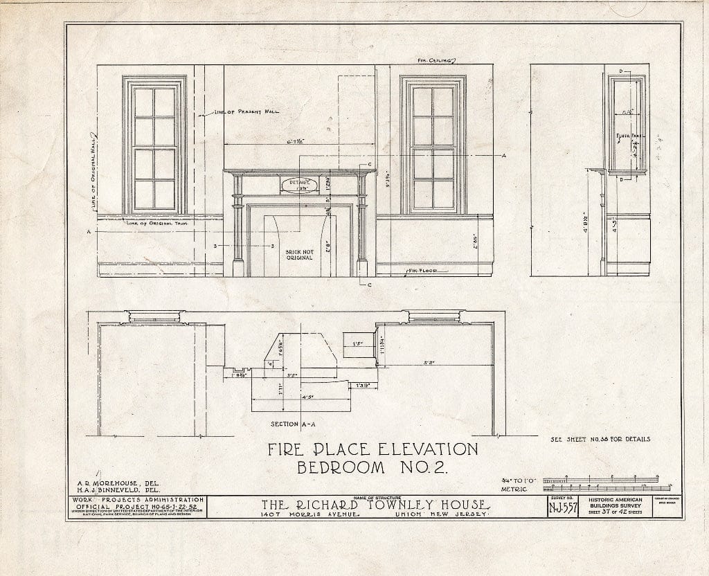 Blueprint HABS NJ,20-UNI,6- (Sheet 37 of 42) - Richard Townley House, 1407 Morris Avenue, Union, Union County, NJ