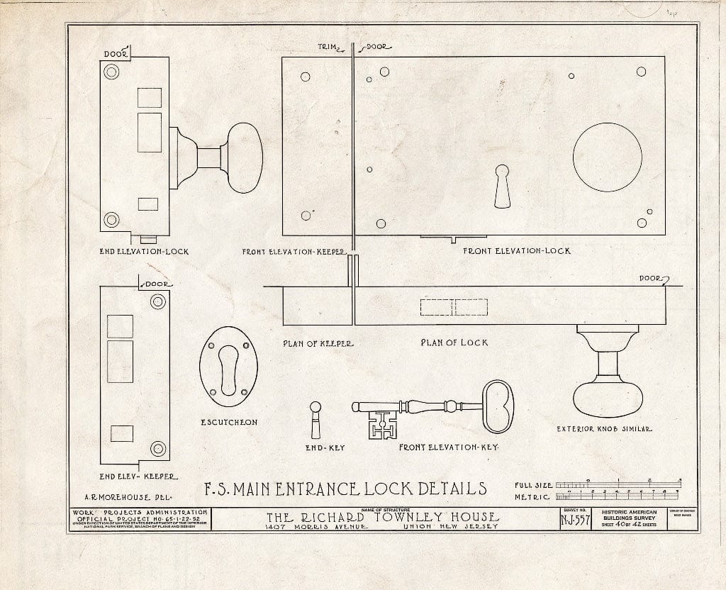 Blueprint HABS NJ,20-UNI,6- (Sheet 40 of 42) - Richard Townley House, 1407 Morris Avenue, Union, Union County, NJ