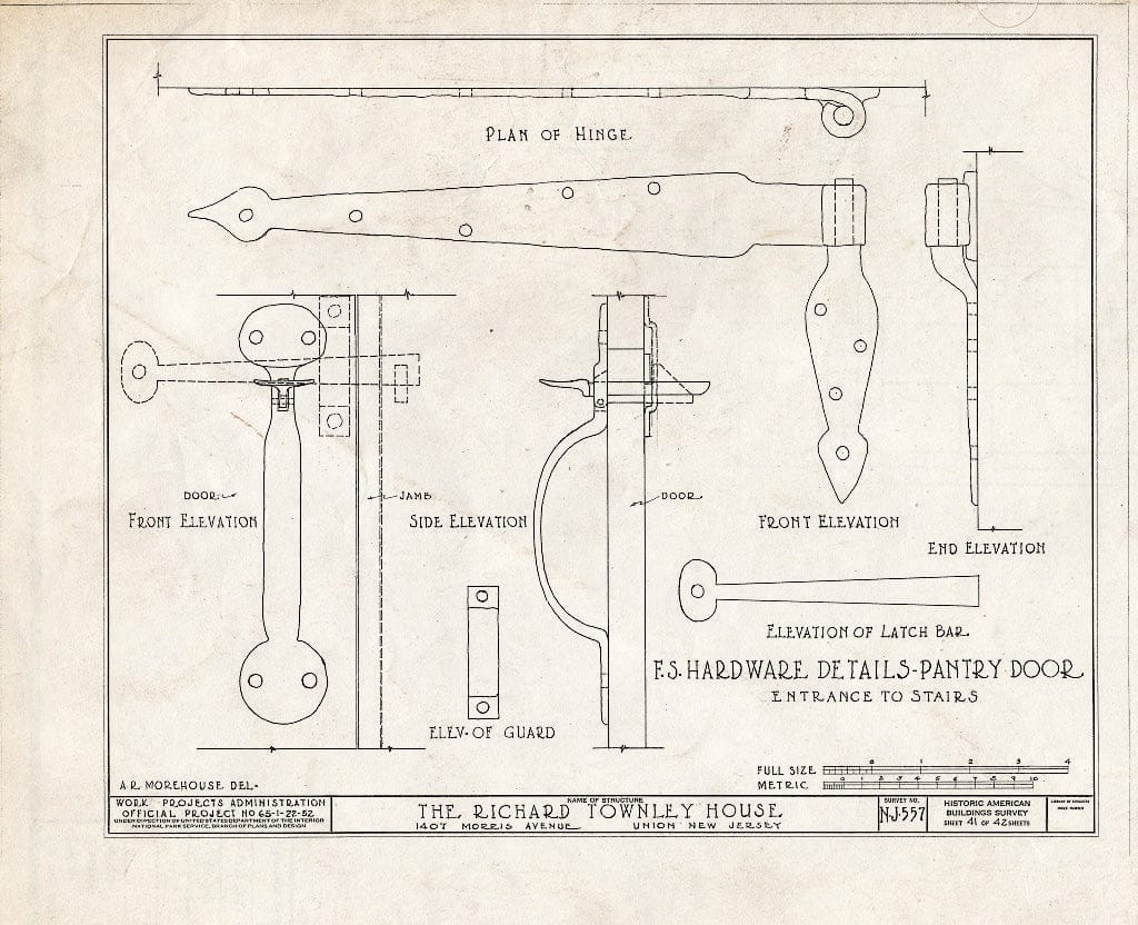 Blueprint HABS NJ,20-UNI,6- (Sheet 41 of 42) - Richard Townley House, 1407 Morris Avenue, Union, Union County, NJ