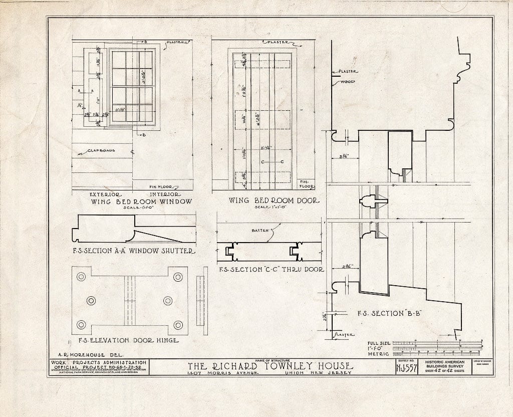 Blueprint HABS NJ,20-UNI,6- (Sheet 42 of 42) - Richard Townley House, 1407 Morris Avenue, Union, Union County, NJ