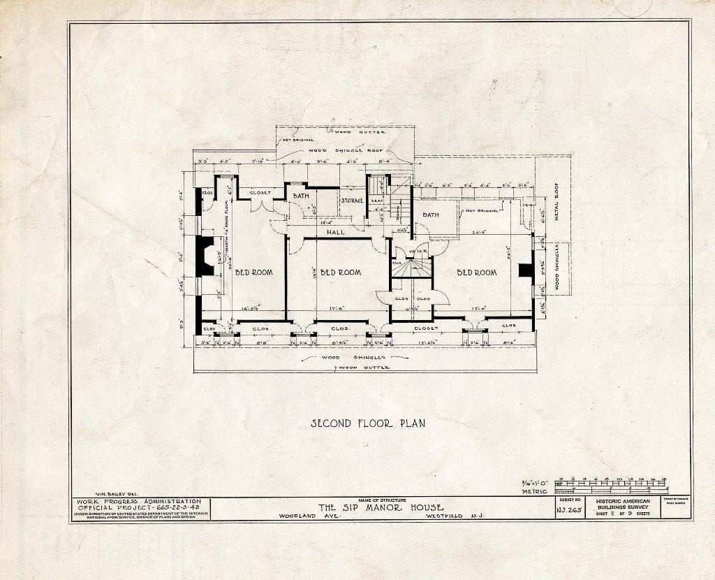 Blueprint HABS NJ,20-WESF,1- (Sheet 2 of 9) - Varleth-Sip Manor, 5 Cherry Lane, Westfield, Union County, NJ