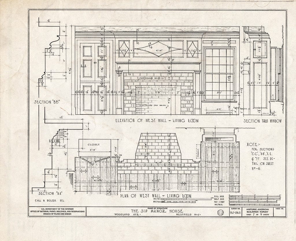 Blueprint HABS NJ,20-WESF,1- (Sheet 7 of 9) - Varleth-Sip Manor, 5 Cherry Lane, Westfield, Union County, NJ